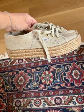 Superga Natural Canvas Espadrille Platform Sneakers